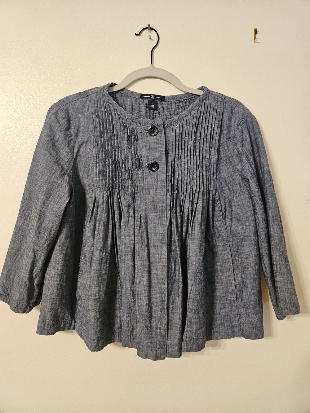 GAP Navy Chambray Pintuck Peplum Button Blouse